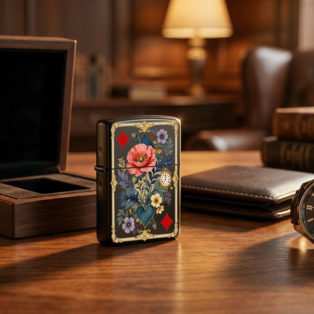 Vintage Collectible Playing Cards - Vintage-Feuerzeug im verzierten Stil mit Klappdeckel,