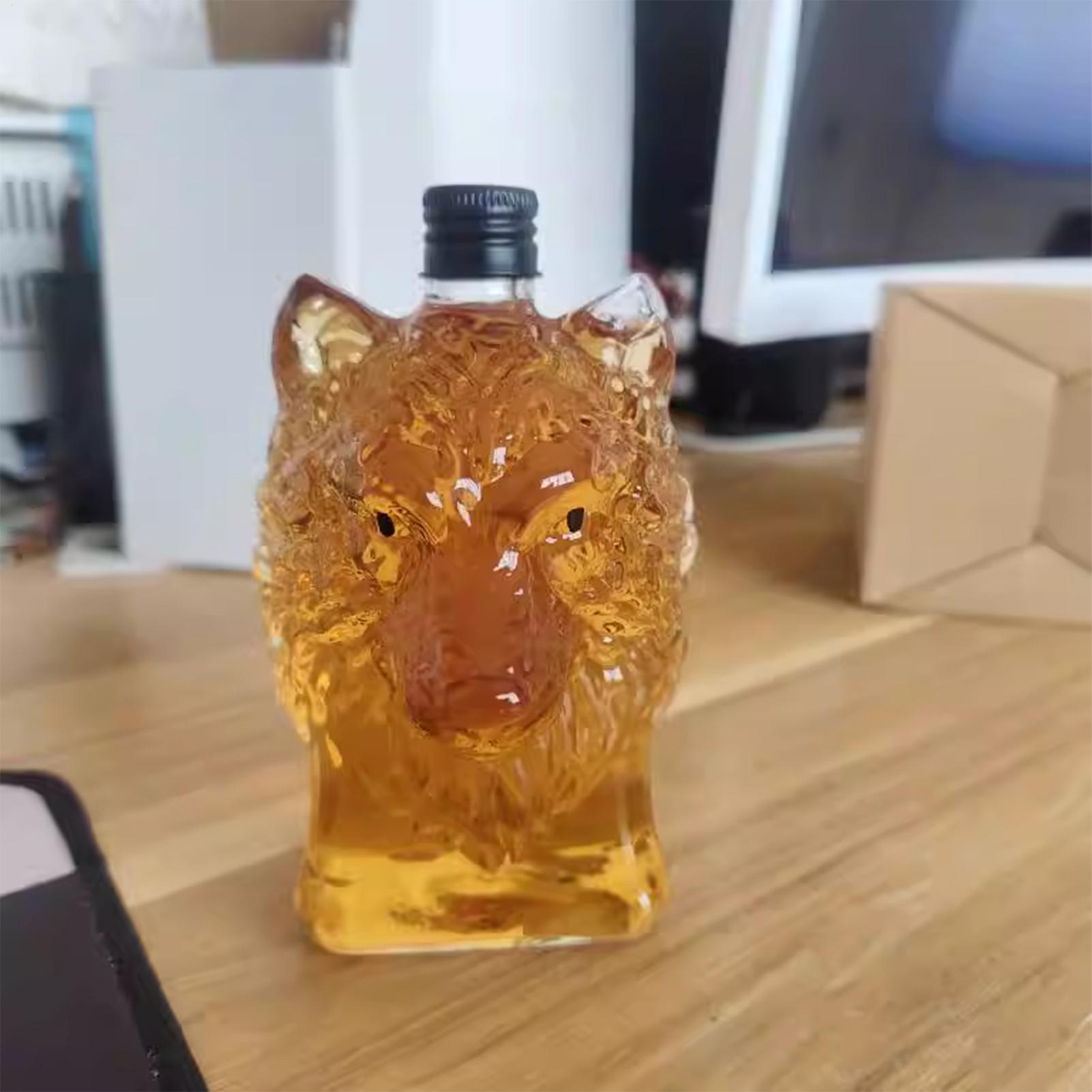 Vintage Collectible Bottles - Whiskey-Flasche in Wolf-Form, Weinbecher, Vintage-Glasflasche mit
