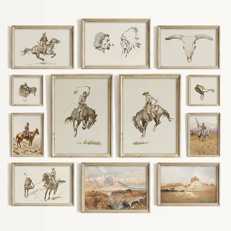 Vintage Things Collection - Südwestlicher Cowboy-Wandkunst-Stil Vintage Western-Drucke Wohnzimmer-Dekoration Amerikanisches